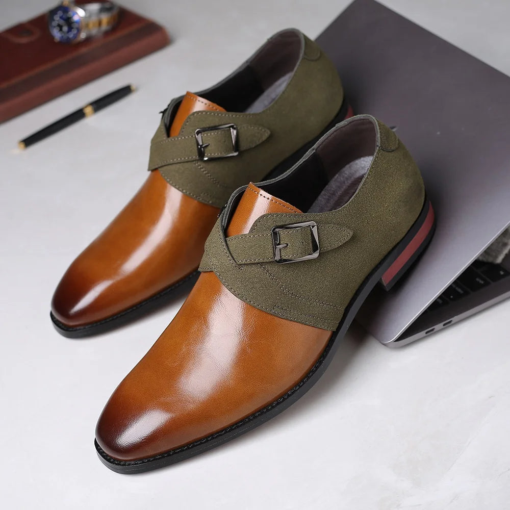 Zapatos de hombre con correa tipo «monk» de cuero y una sola hebilla | Zapatos clásicos de vestir para el trabajo y eventos | Acabado pulido