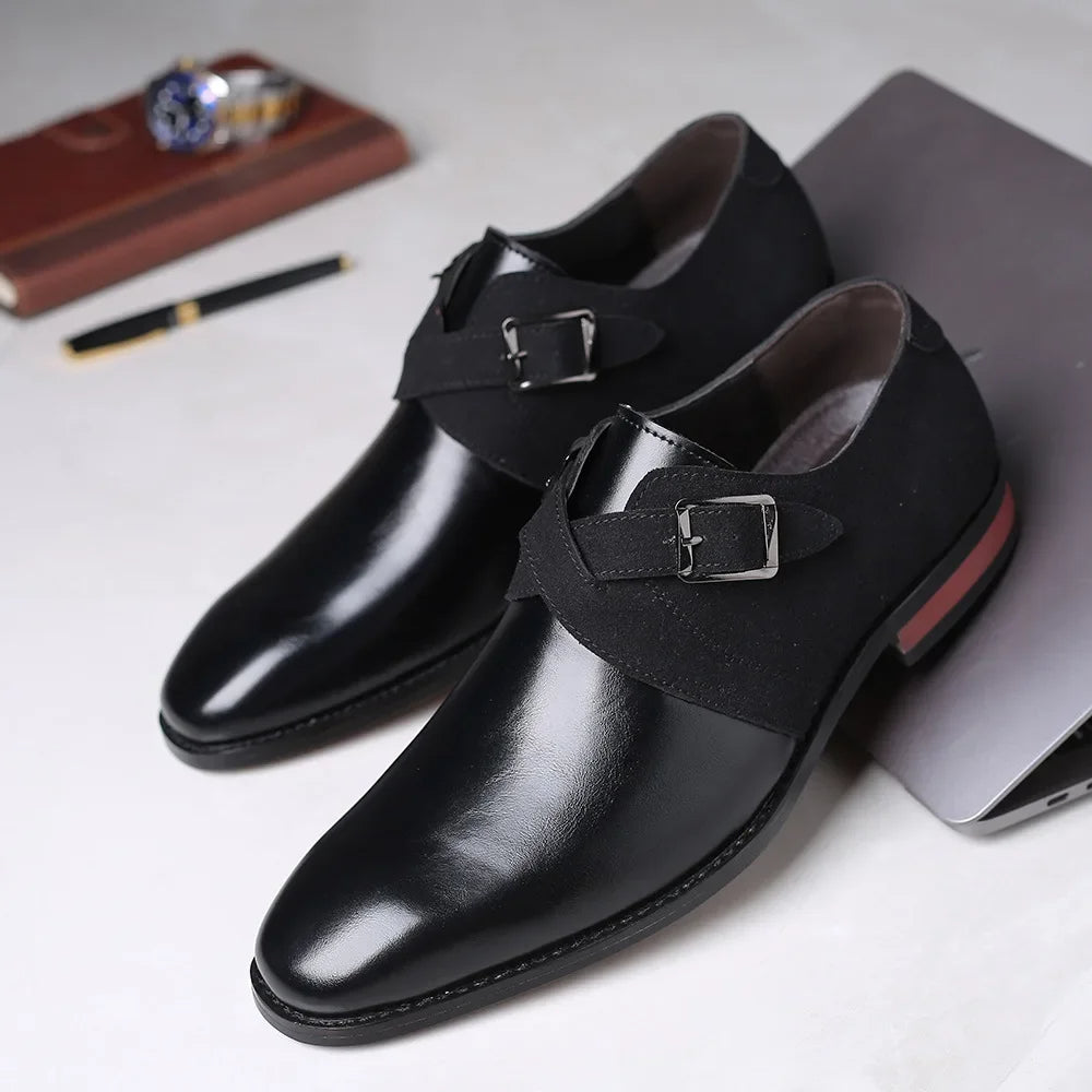 Zapatos de hombre con correa tipo «monk» de cuero y una sola hebilla | Zapatos clásicos de vestir para el trabajo y eventos | Acabado pulido