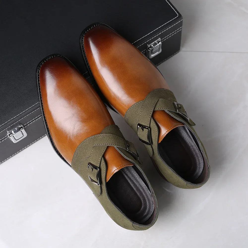 Zapatos de hombre con correa tipo «monk» de cuero y una sola hebilla | Zapatos clásicos de vestir para el trabajo y eventos | Acabado pulido