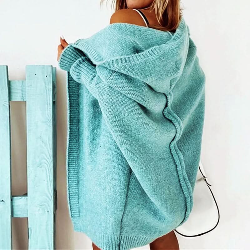 Cárdigan con capucha para mujer - Jersey de punto oversize con abertura frontal - Prenda cruzada de corte holgado, larga hasta la rodilla, ideal para combinar y disfrutar de una comodidad informal