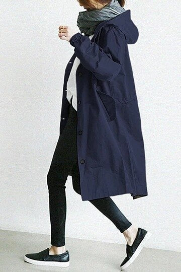 Trench lungo da donna con cappuccio