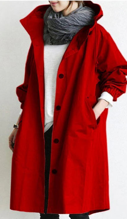 Trench lungo da donna con cappuccio