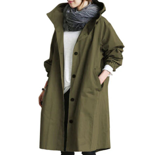 Trench lungo da donna con cappuccio
