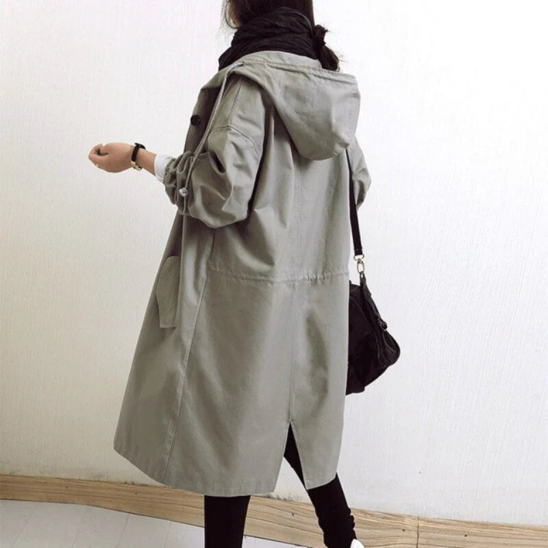 Trench lungo da donna con cappuccio