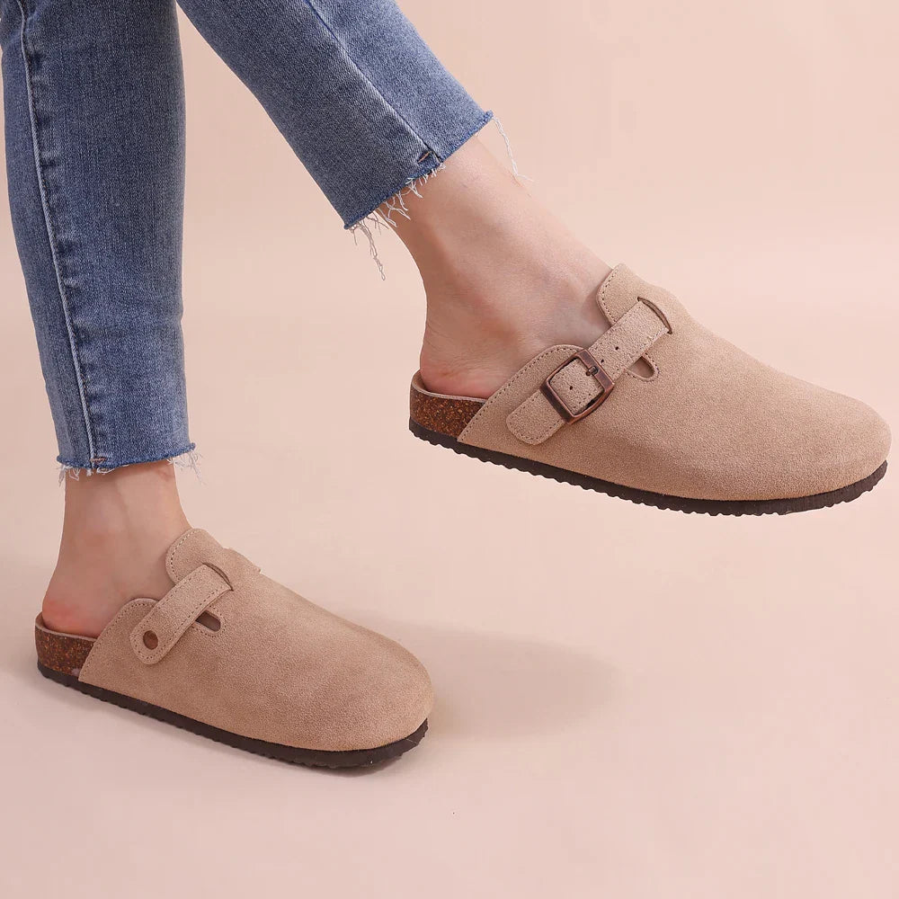 Sandali clog da donna in pelle scamosciata, comodi