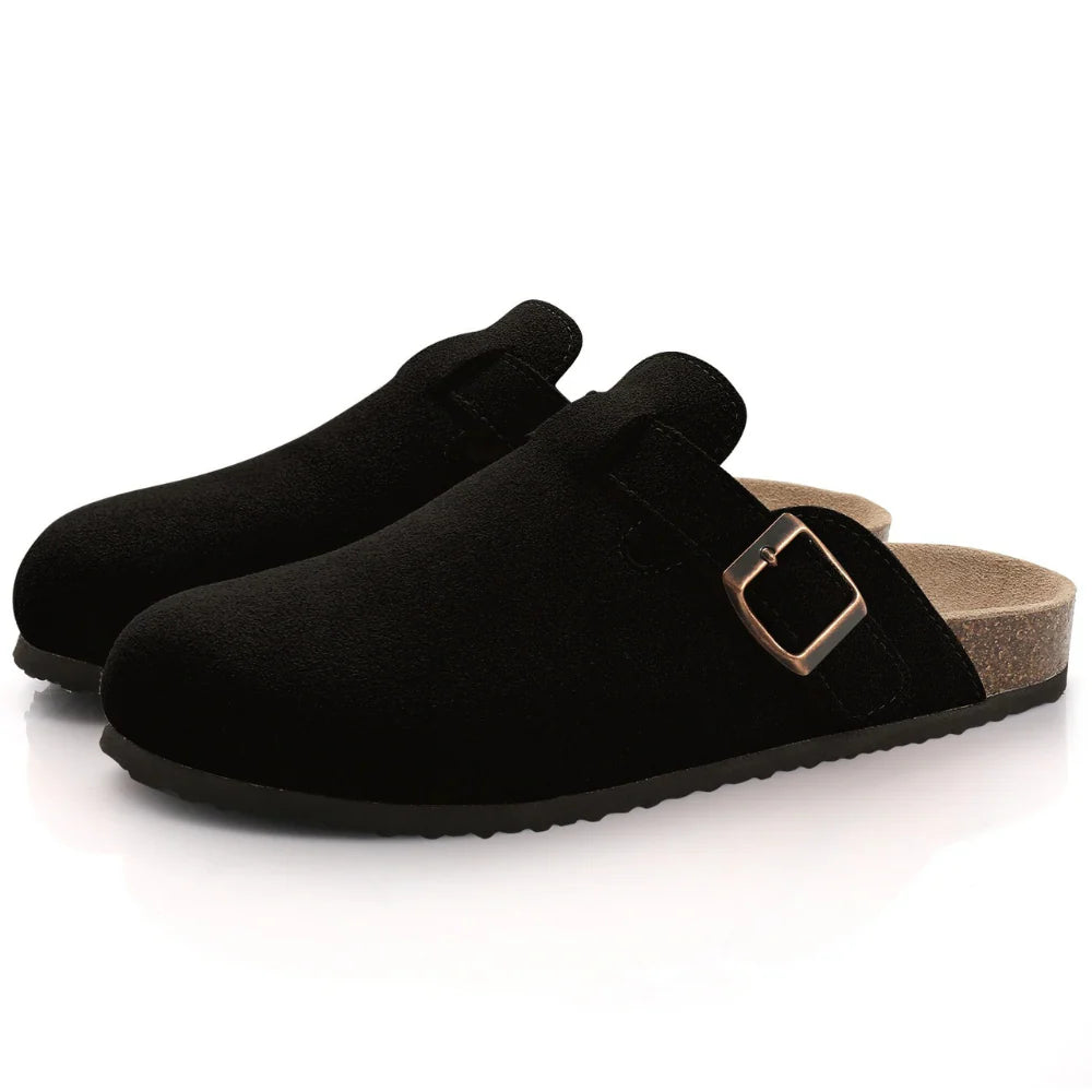 Sandali clog da donna in pelle scamosciata, comodi