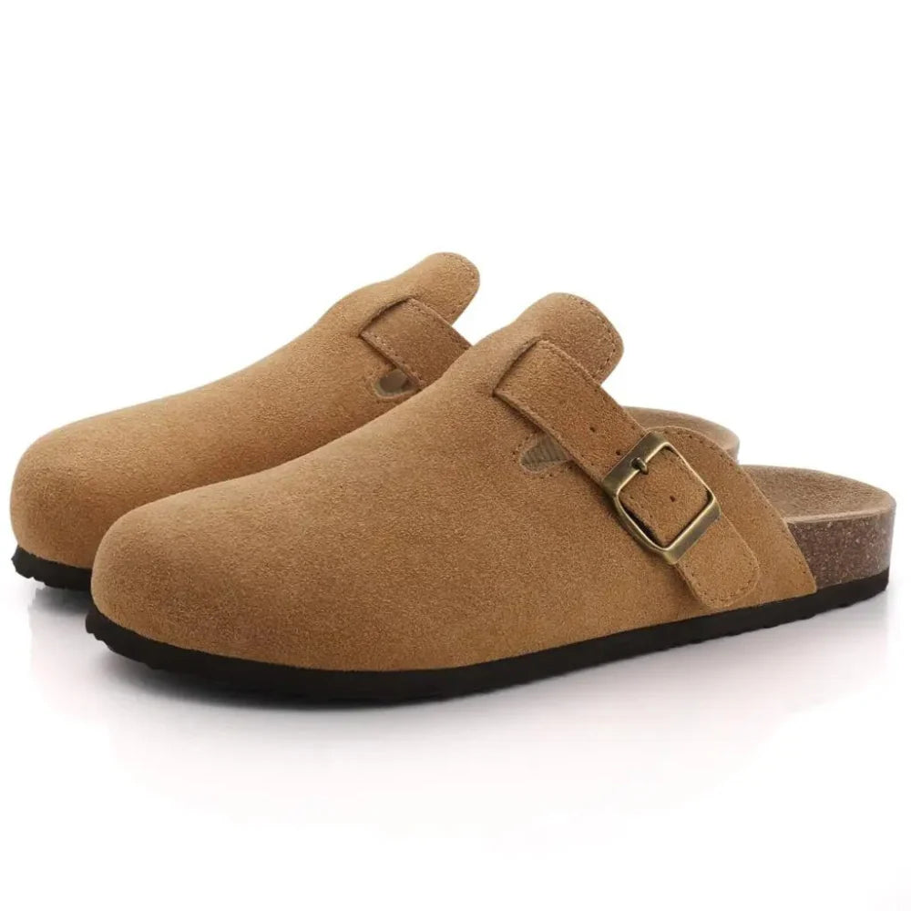 Sandali clog da donna in pelle scamosciata, comodi