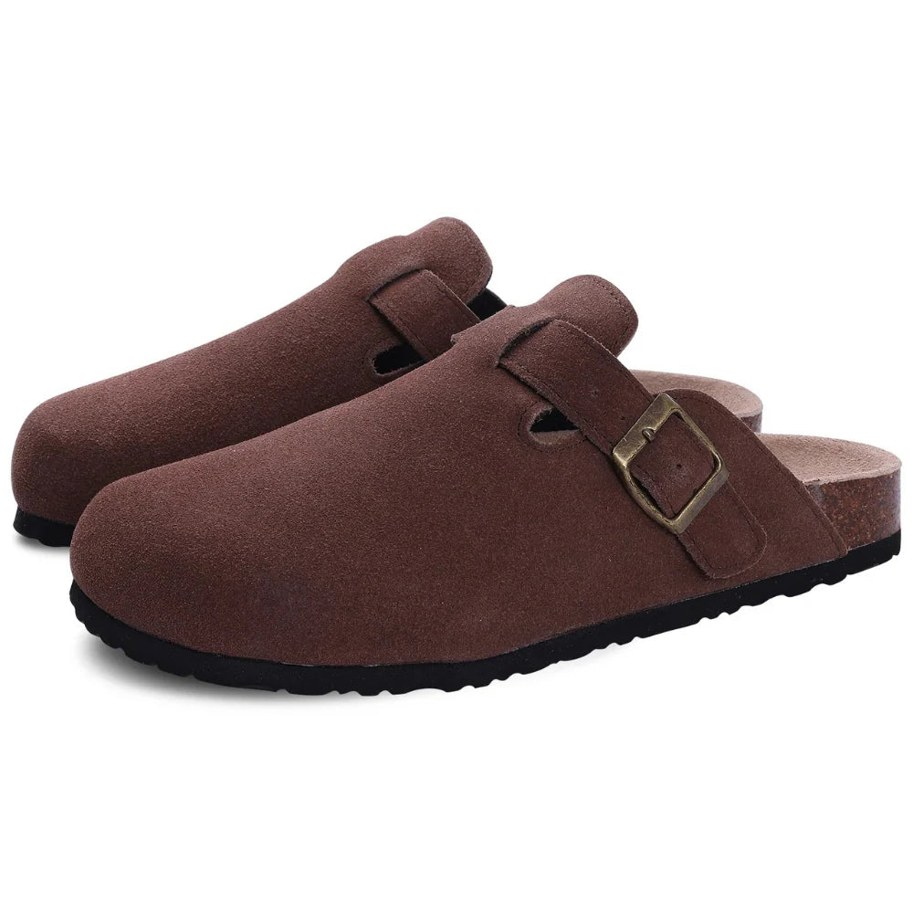 Sandali clog da donna in pelle scamosciata, comodi