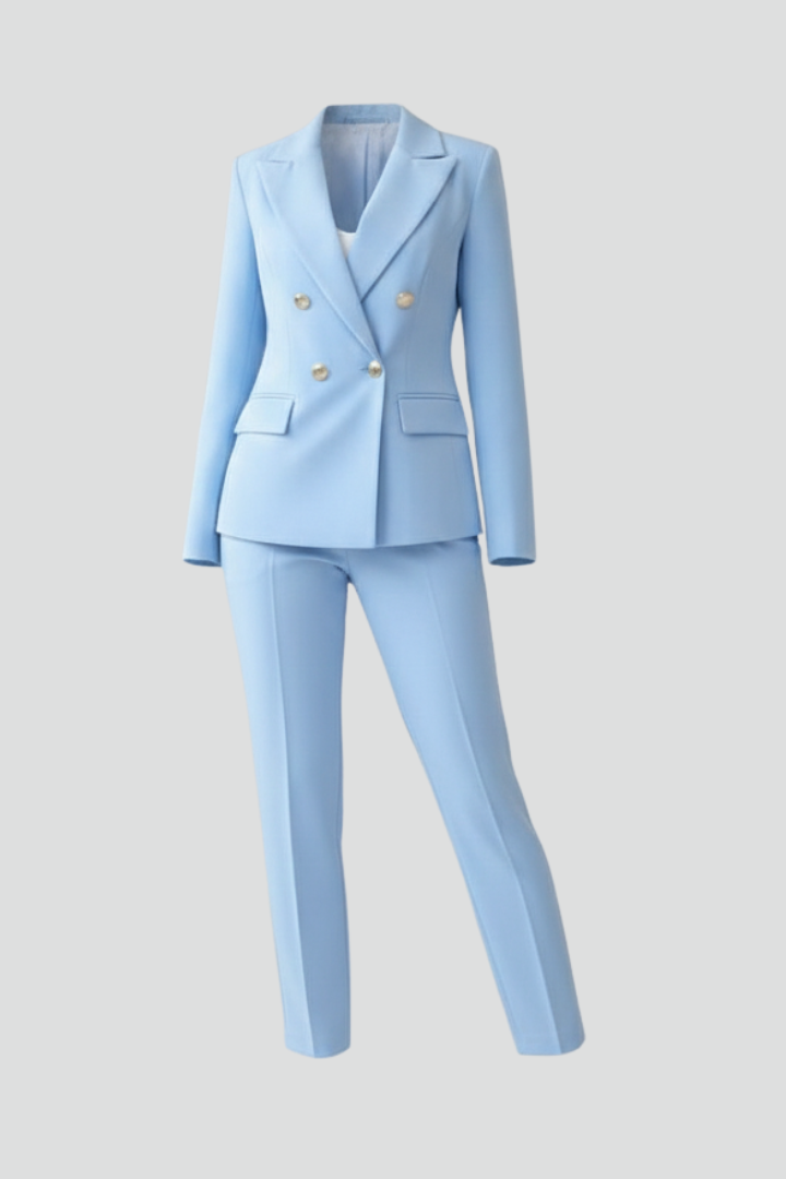 Completo da donna a due pezzi con giacca abbottonata e pantaloni a gamba dritta | Abiti eleganti coordinati per l'ufficio e occasioni formali