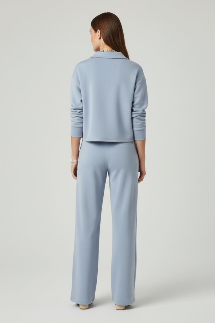 Women's Two-Piece Set with V-Neck Long Sleeve Top and Wide-Leg Pants | Relaxed Fit Coordinated Everyday Lounge Set with Pockets