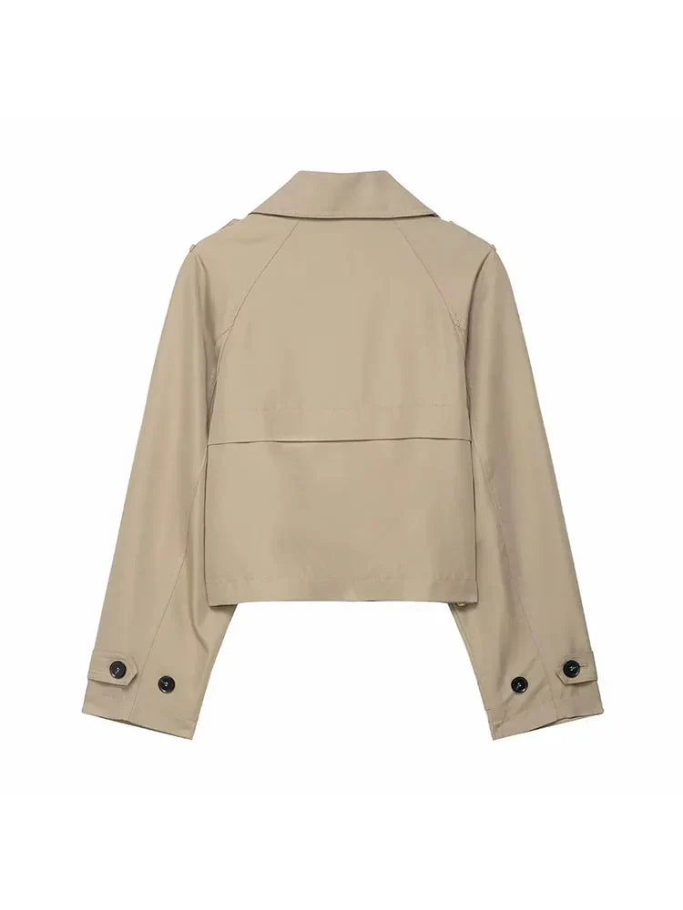 Womens Cropped Trench Coat Double Breasted Classic Design - Product detail 5