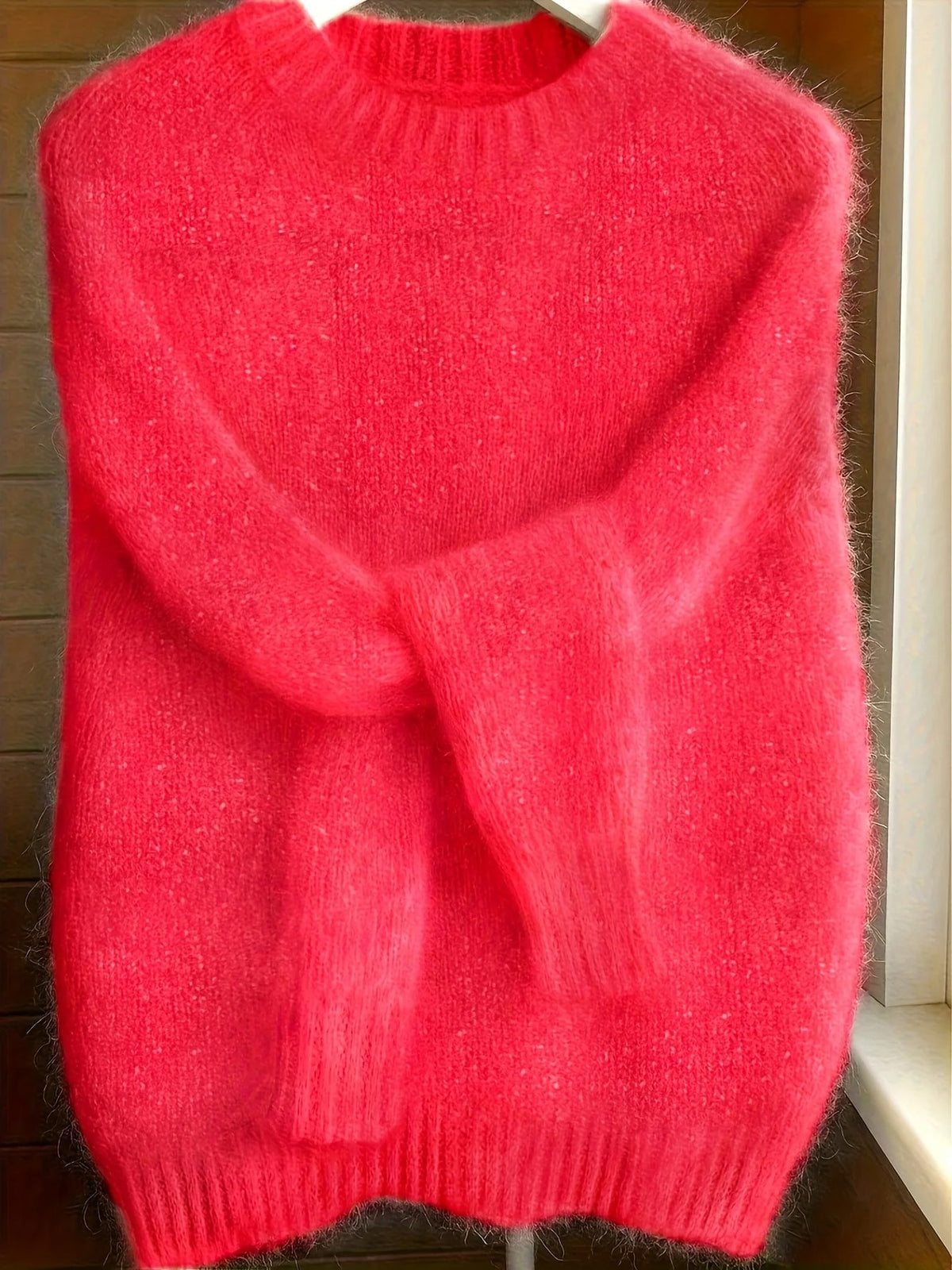 Jersey de mujer de mezcla de mohair suave – Jersey de punto de corte holgado y cuello redondo