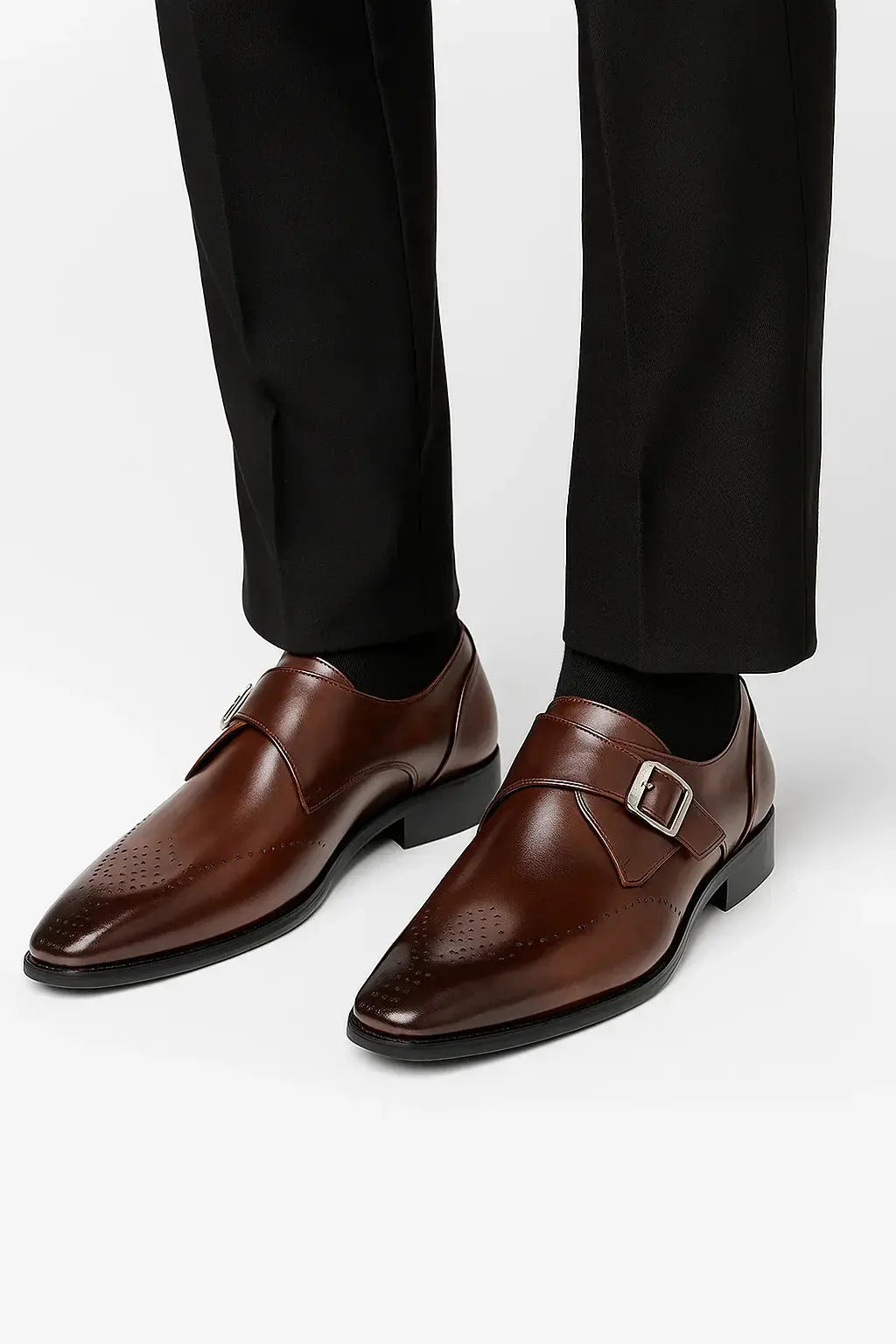 Zapatos de cuero para hombre con doble hebilla tipo «monk strap» - Zapatos clásicos de vestir con hebilla, ideales para el trabajo, bodas y eventos especiales