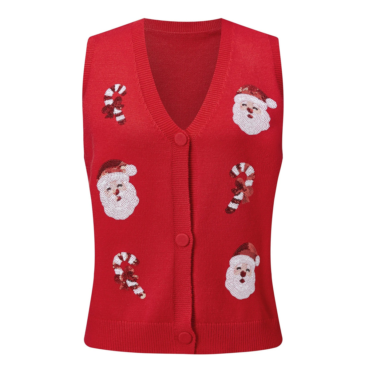 Gilet de Noël pour femme – Cardigan festif à boutons, orné de paillettes représentant des bonhommes en pain d'épices et des cannes à sucre