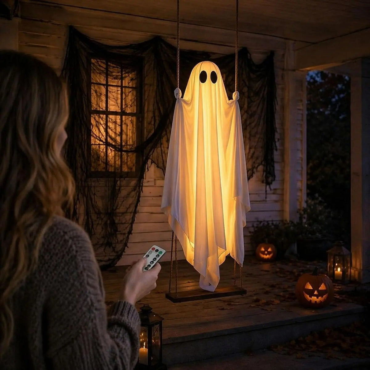 Osvětlená houpající se strašidelná halloweenská venkovní dekorace