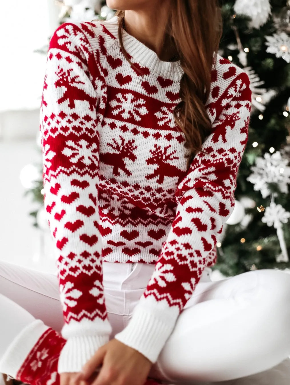 Pull de Noël tricoté pour femmes - Lilas