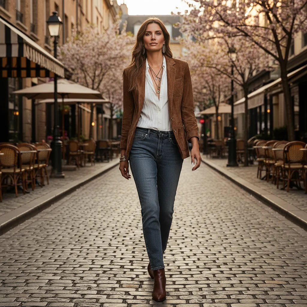 Button-Down Suede Blazer for Women