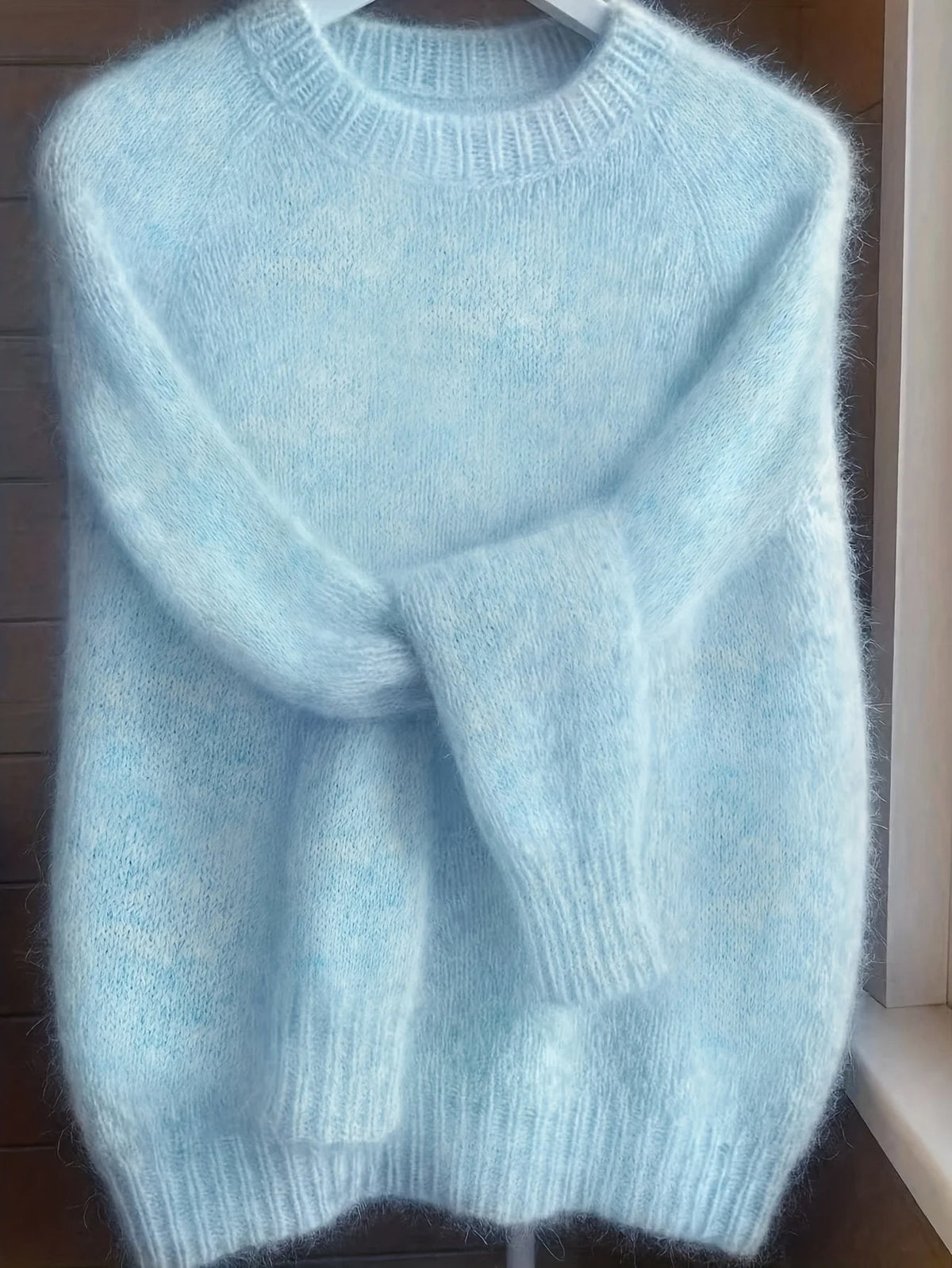 Jersey de mujer de mezcla de mohair suave – Jersey de punto de corte holgado y cuello redondo