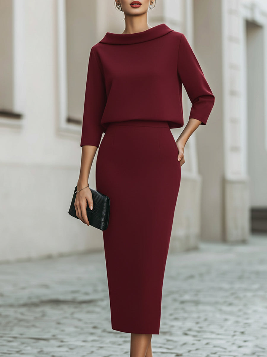 Naisten Hameasu | 2-Osainen, Midi-Hame | Elegantti Toimistoasu