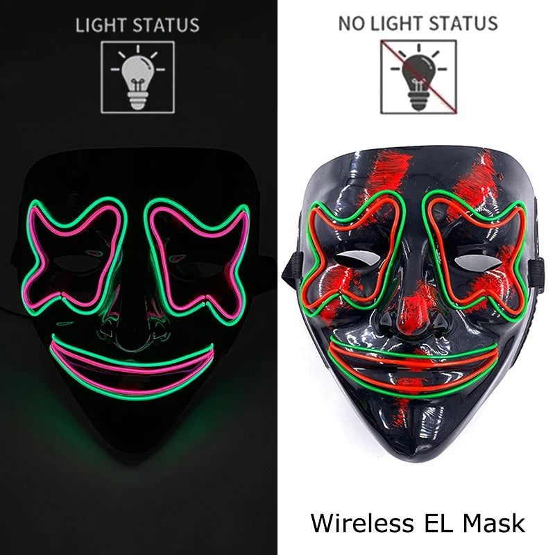 Bezdrátová neonová LED maska na pročištění – maska na Halloween a cosplay, která svítí ve tmě