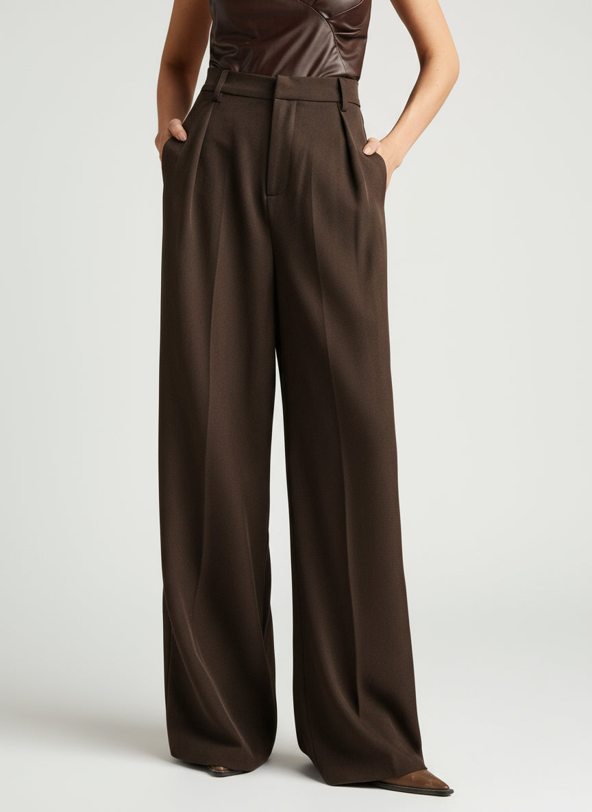 High Waist Wide Leg Tailored Trousers for Women | Smart Office Dress Pants with a Structured Waist and Flowing Silhouette
