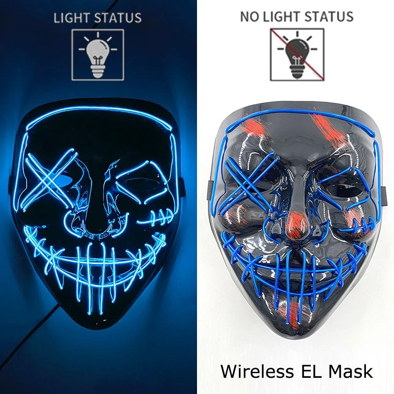 Bezdrátová neonová LED maska na pročištění – maska na Halloween a cosplay, která svítí ve tmě