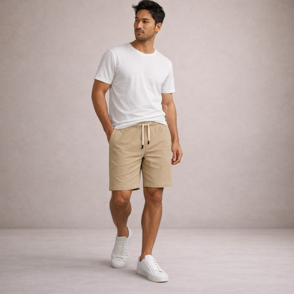 Pantalones cortos de lino para hombre | Pantalones cortos informales de verano, de corte regular y transpirables | Pantalones cortos ligeros de corte holgado para la playa y actividades al aire libre