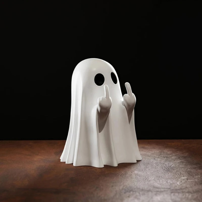 Vtipná halloweenská figurka ducha s prostředníčkem