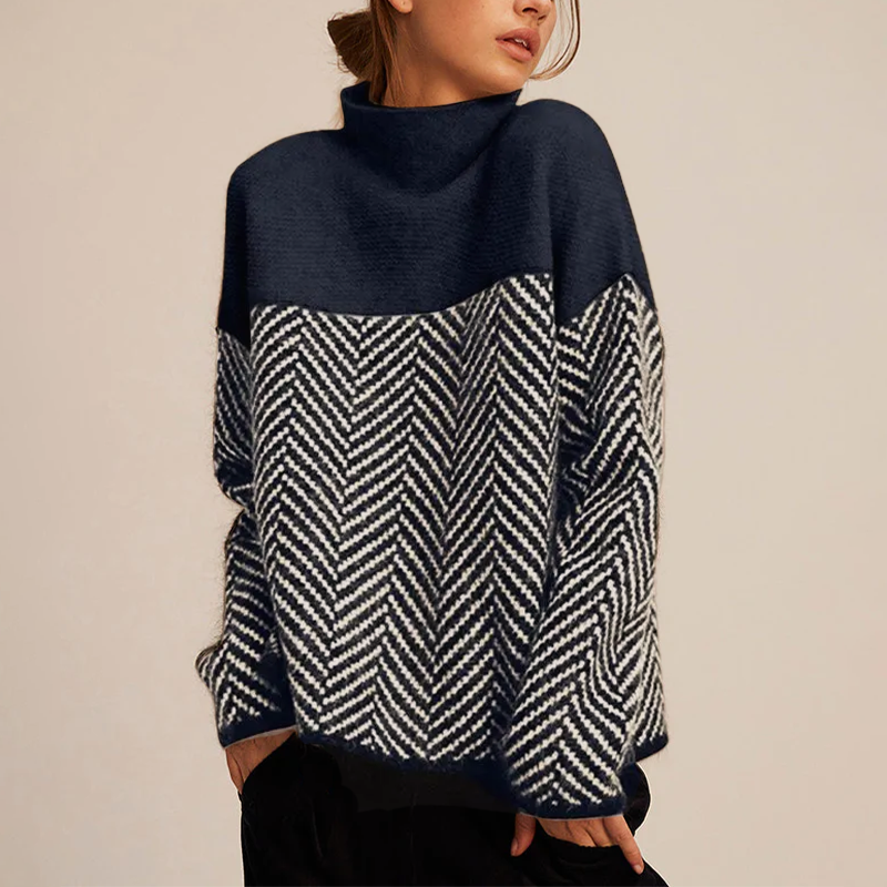 Color Block Turtleneck Sweater for Women - Image 3