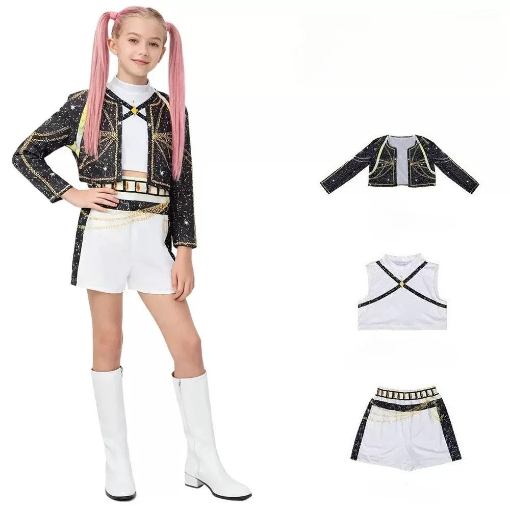 Conjunto de disfraz de cosplay de Zoey para niñas – Disfraz de Halloween de la serie «Demon Hunters» de K-Pop para juegos de rol