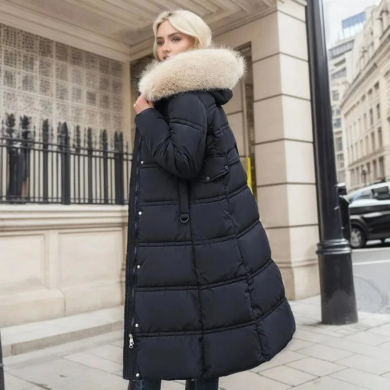 Designer winter parka with fur hood