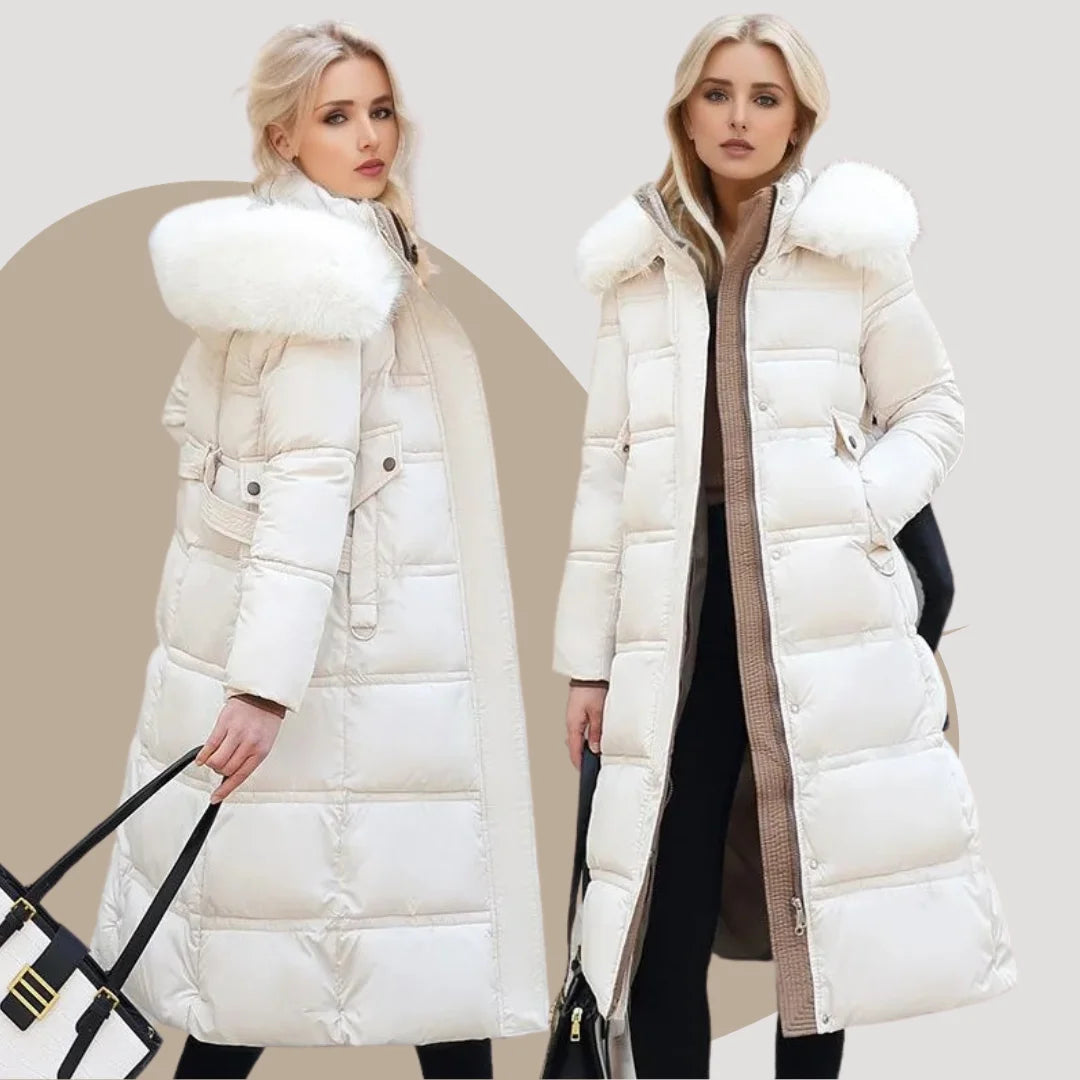 Designer winter parka with fur hood