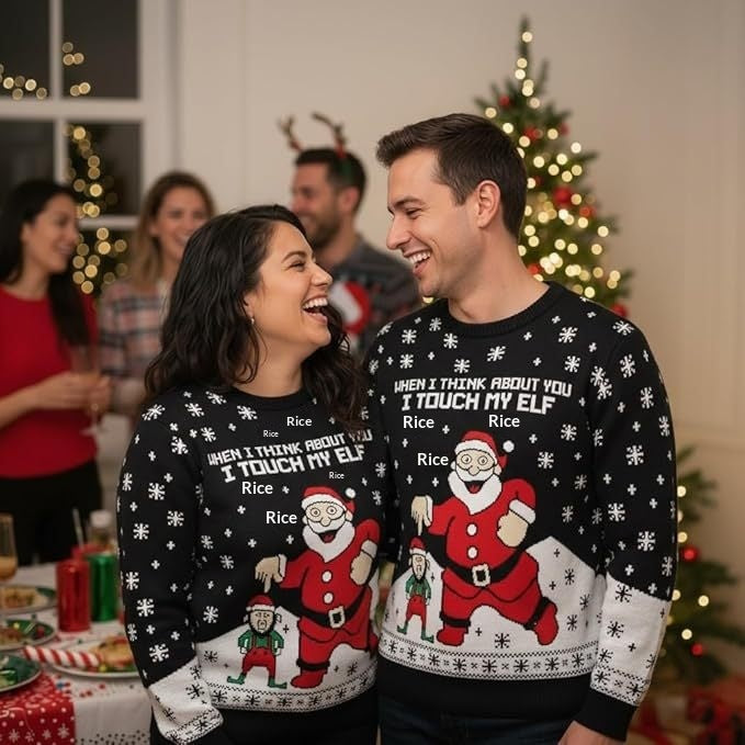Jersey navideño unisex: jersey de invierno con diseño de Papá Noel para parejas