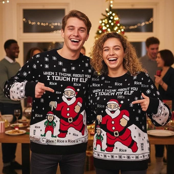 Jersey navideño unisex: jersey de invierno con diseño de Papá Noel para parejas