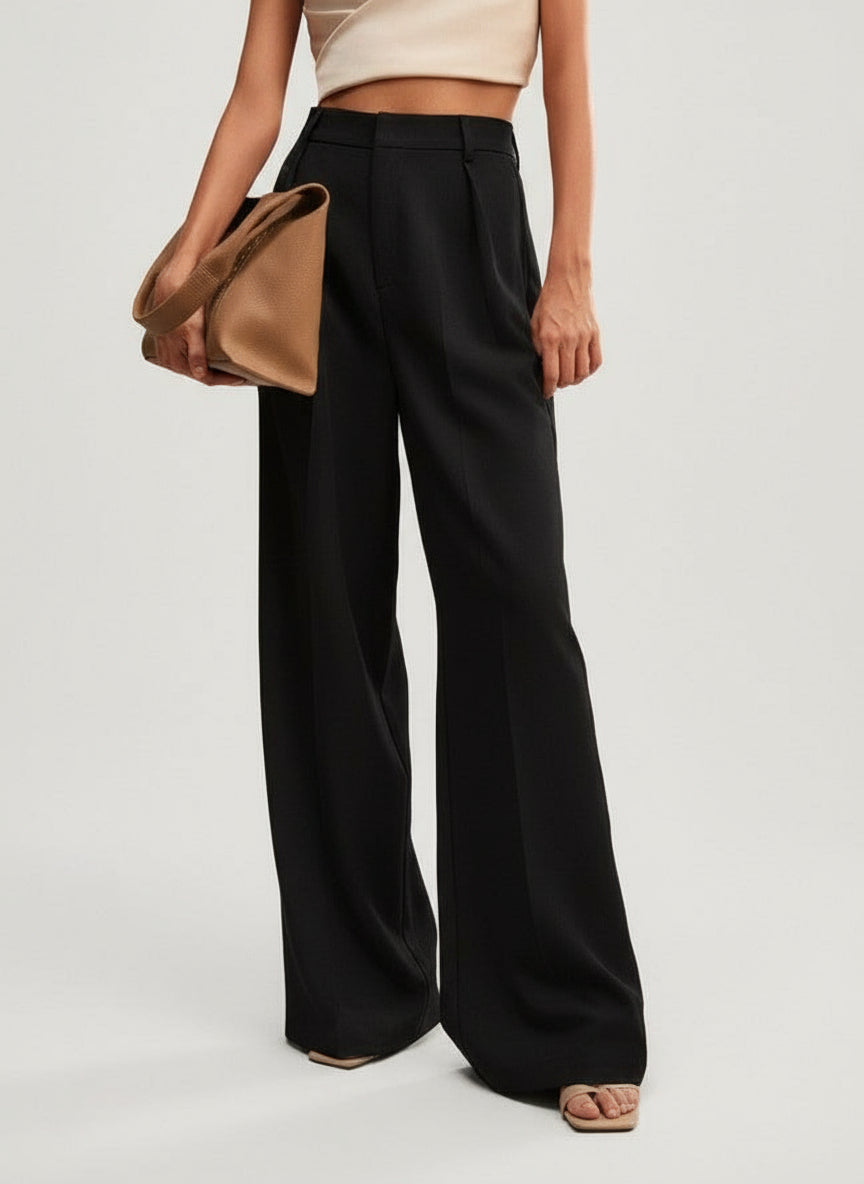 High Waist Wide Leg Tailored Trousers for Women | Smart Office Dress Pants with a Structured Waist and Flowing Silhouette