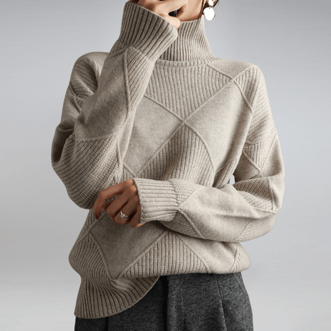 Rullekravesweater til kvinder | Blødt strik i afslappet pasform | Afslappet langærmet pullover til hverdagsbrug og lag-på-lag-look