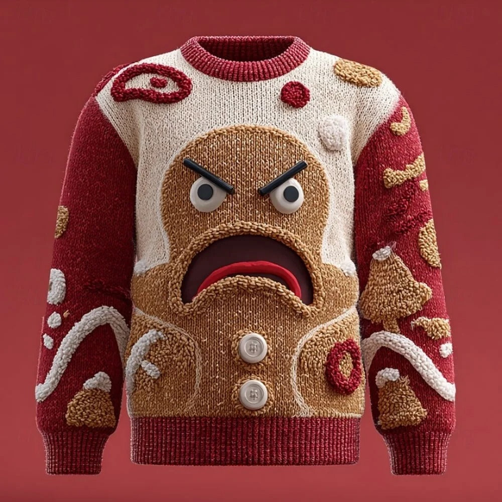 Pull de Noël pour homme – Pull en maille duveteuse à manches longues avec visage du Père Noël en 3D