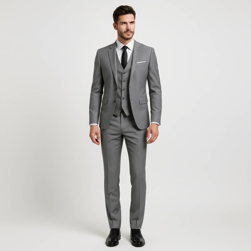 Pánská třídílná sada obleku s sakem, vestou a kalhotami – formální střih slim fit pro svatby, obchodní schůzky a slavnostní příležitosti