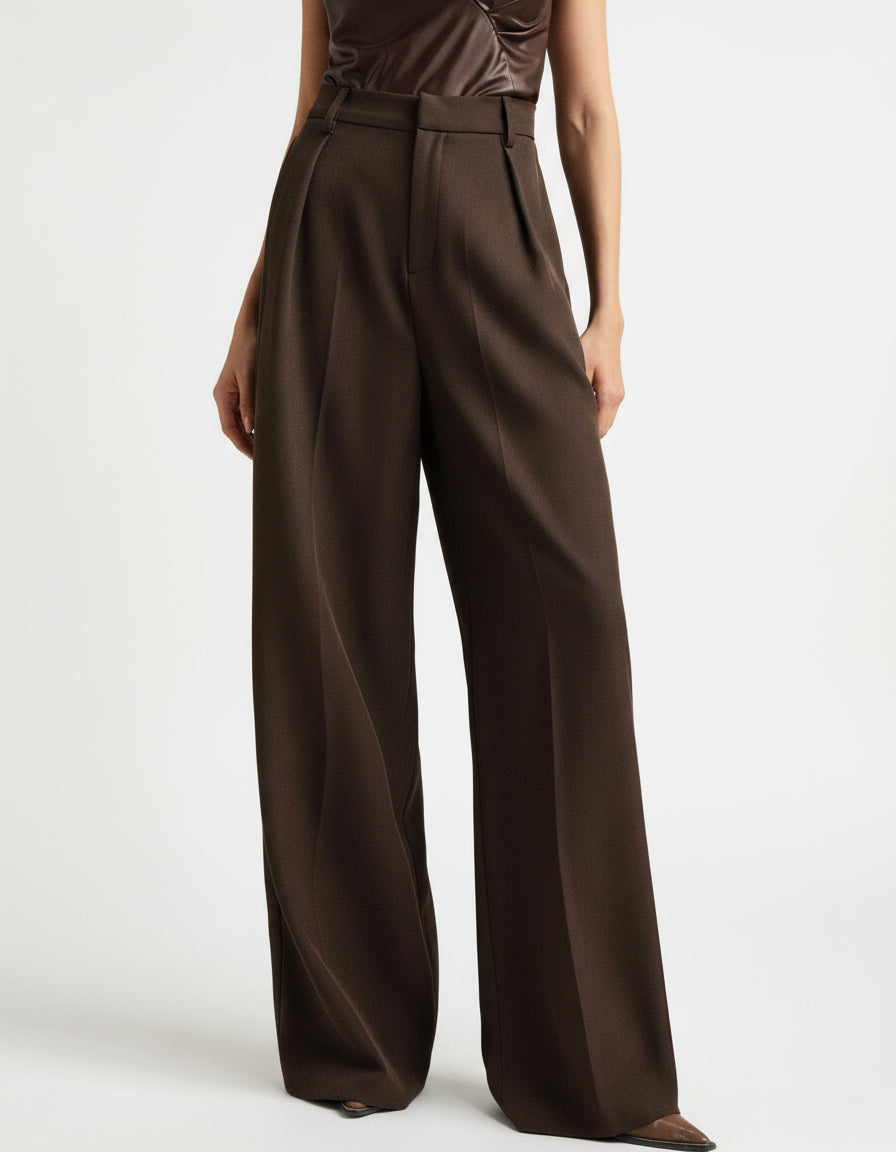 High Waist Wide Leg Tailored Trousers for Women | Smart Office Dress Pants with a Structured Waist and Flowing Silhouette