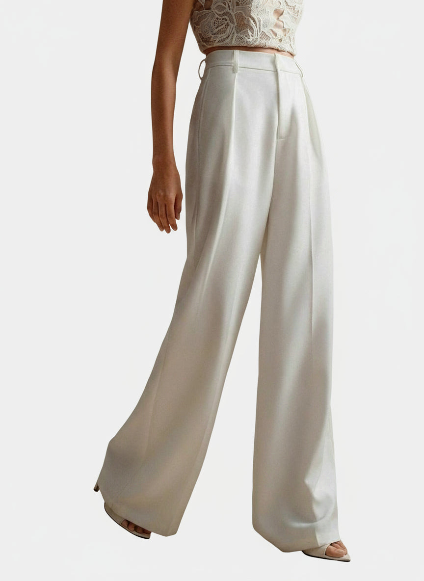 High Waist Wide Leg Tailored Trousers for Women | Smart Office Dress Pants with a Structured Waist and Flowing Silhouette