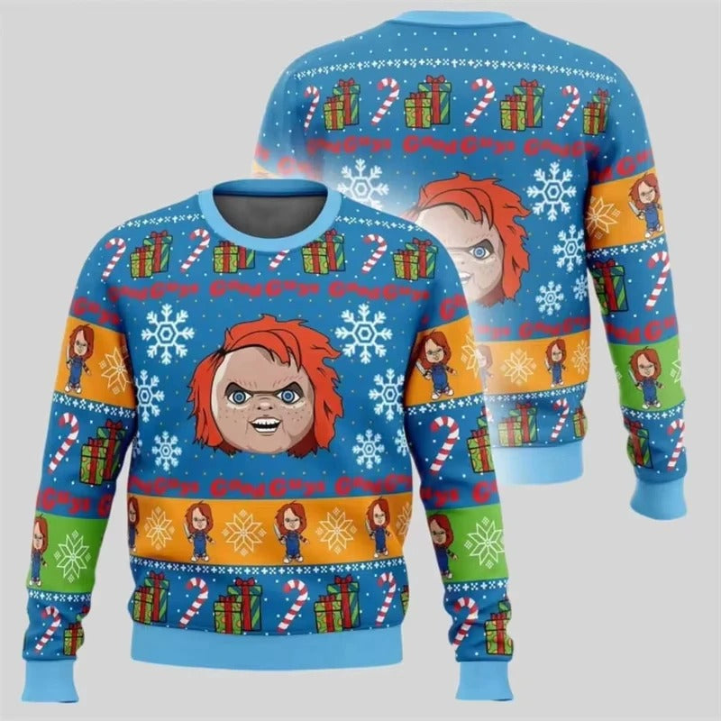 Good Guys Graphic Christmas Sweatshirt – Colorful Striped Long Sleeve Pullover