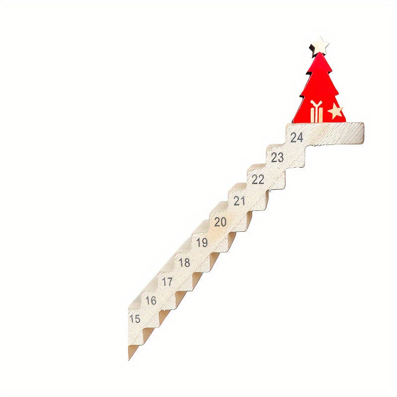 Calendar de Advent din lemn cu Moș Crăciun – Decorațiune de sărbători pentru masă, cu numărătoare inversă de 24 de zile până la Crăciun, cu Moș Crăciun urcând pe o scară