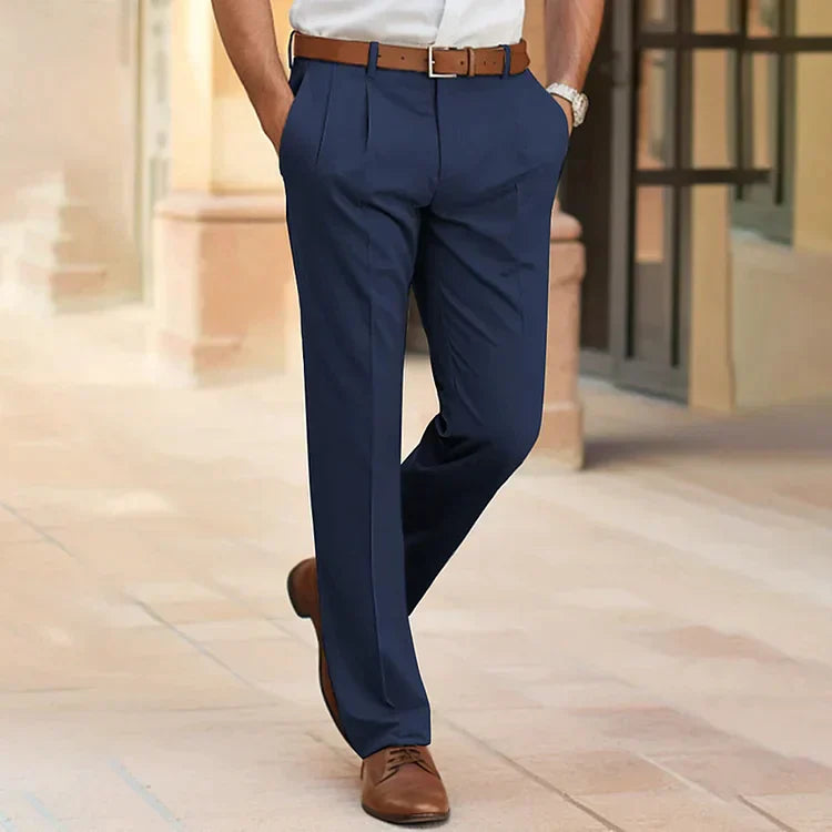 Pantaloni da ufficio da uomo a gamba dritta | Pantaloni business casual in misto cotone traspirante | Pantaloni leggeri a vita media per tutti i giorni