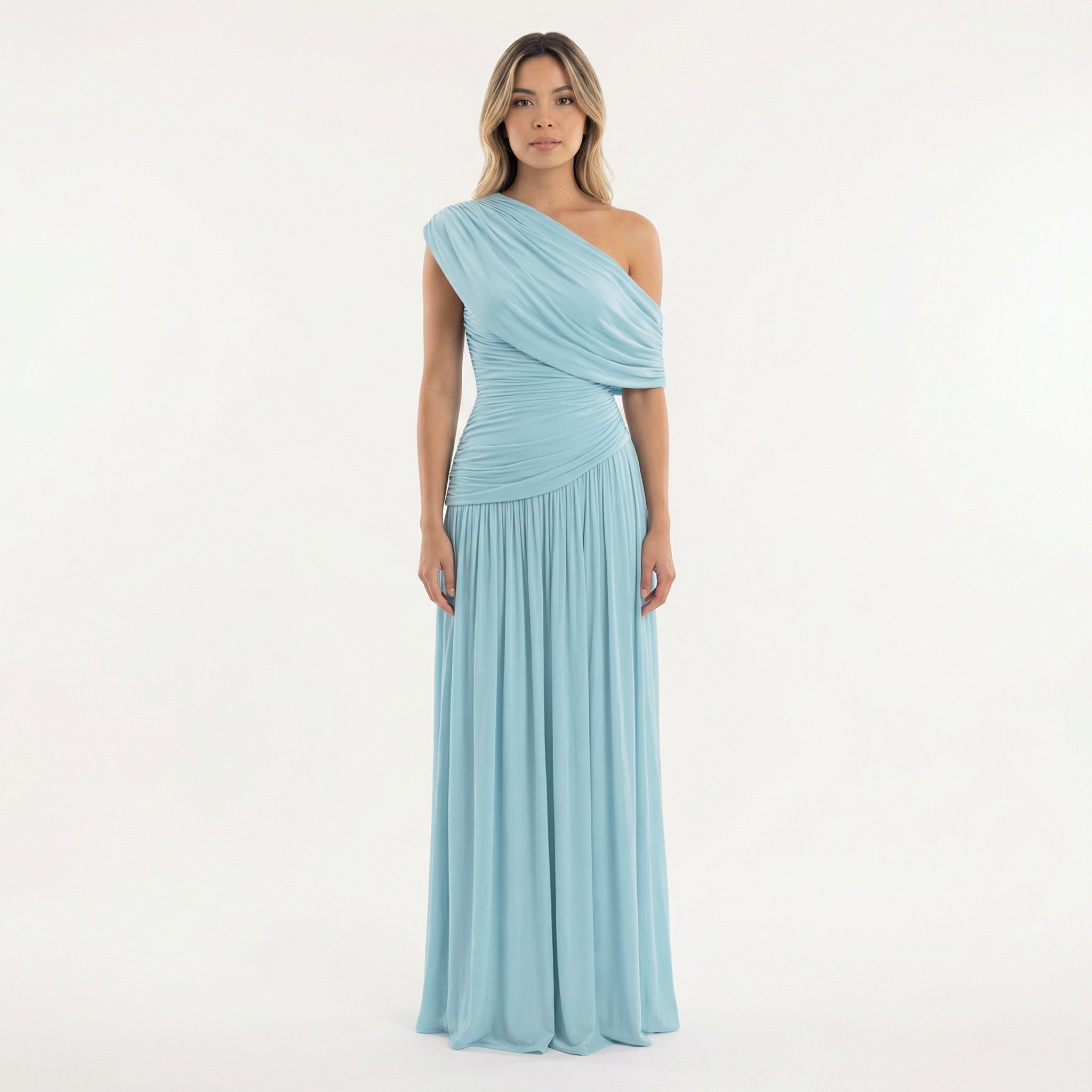 Women's One Shoulder Maxi Dress | Pleated Formal Evening Gown | Asymmetric Party Dress for Weddings and Special Occasions