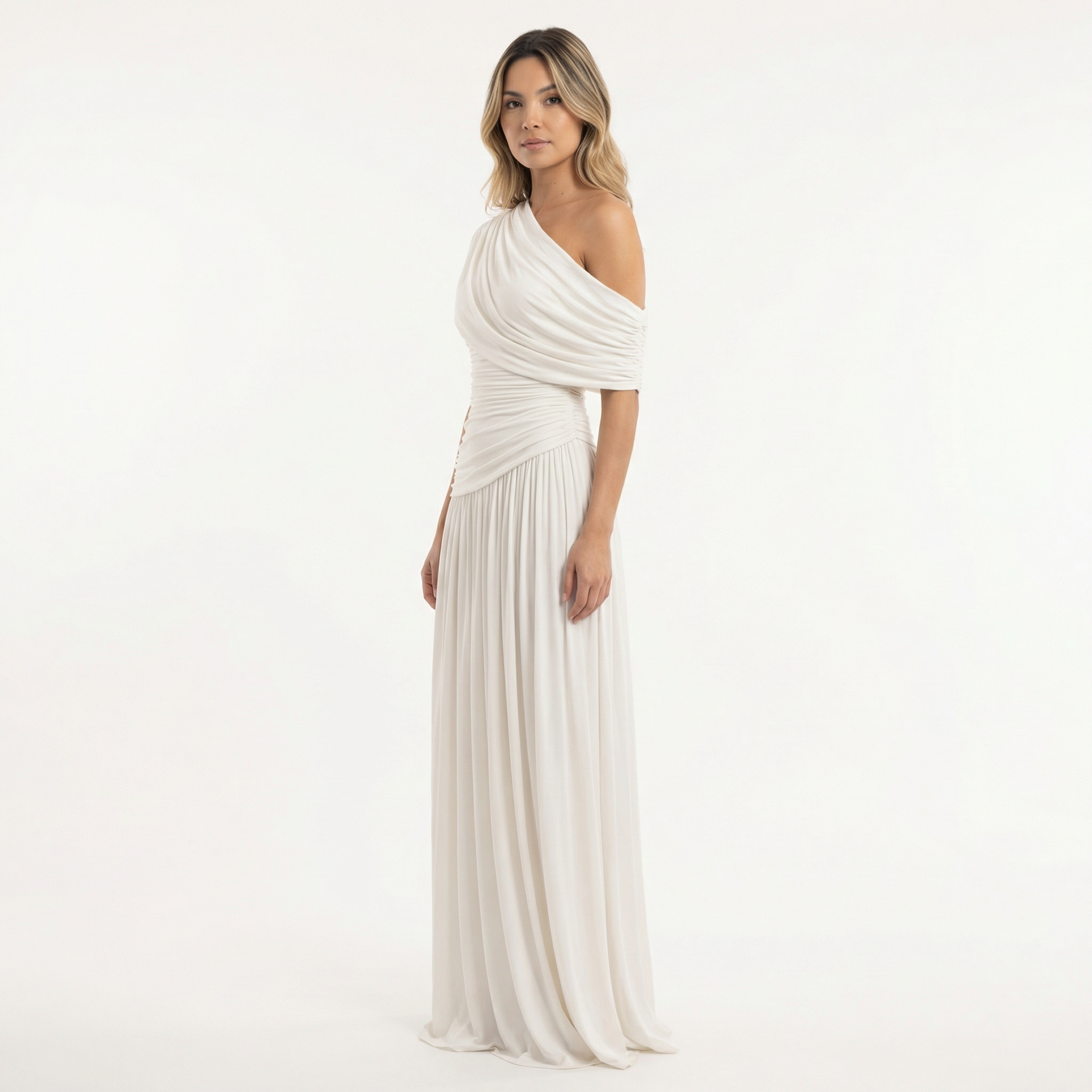 Women's One Shoulder Maxi Dress | Pleated Formal Evening Gown | Asymmetric Party Dress for Weddings and Special Occasions