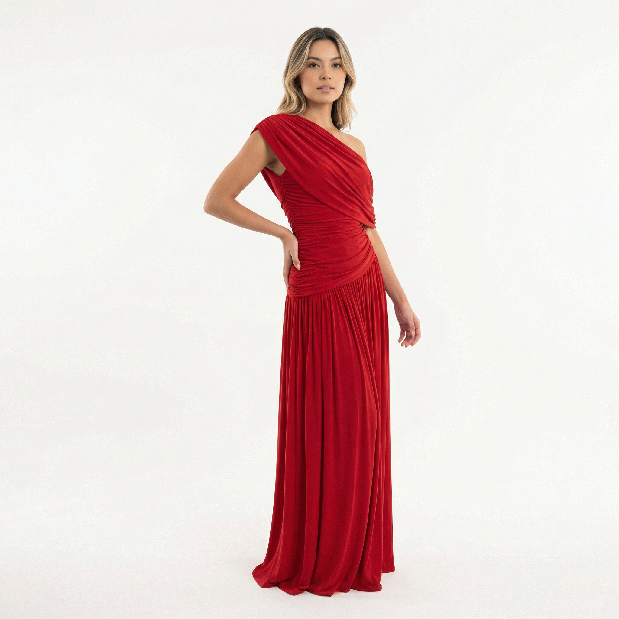 Women's One Shoulder Maxi Dress | Pleated Formal Evening Gown | Asymmetric Party Dress for Weddings and Special Occasions