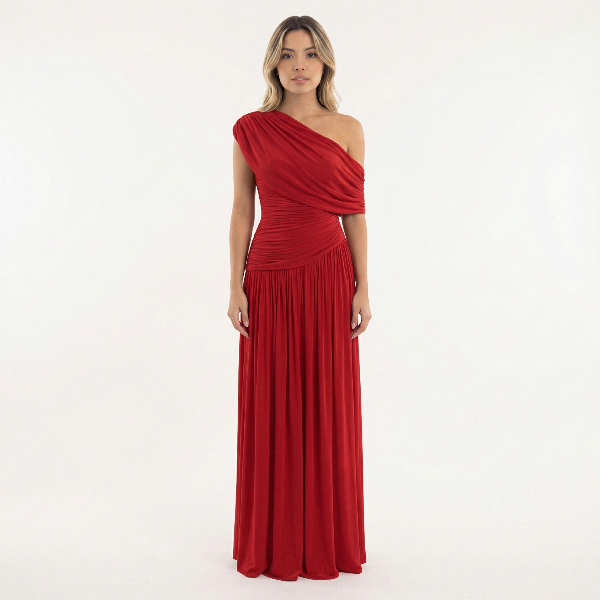 Women's One Shoulder Maxi Dress | Pleated Formal Evening Gown | Asymmetric Party Dress for Weddings and Special Occasions