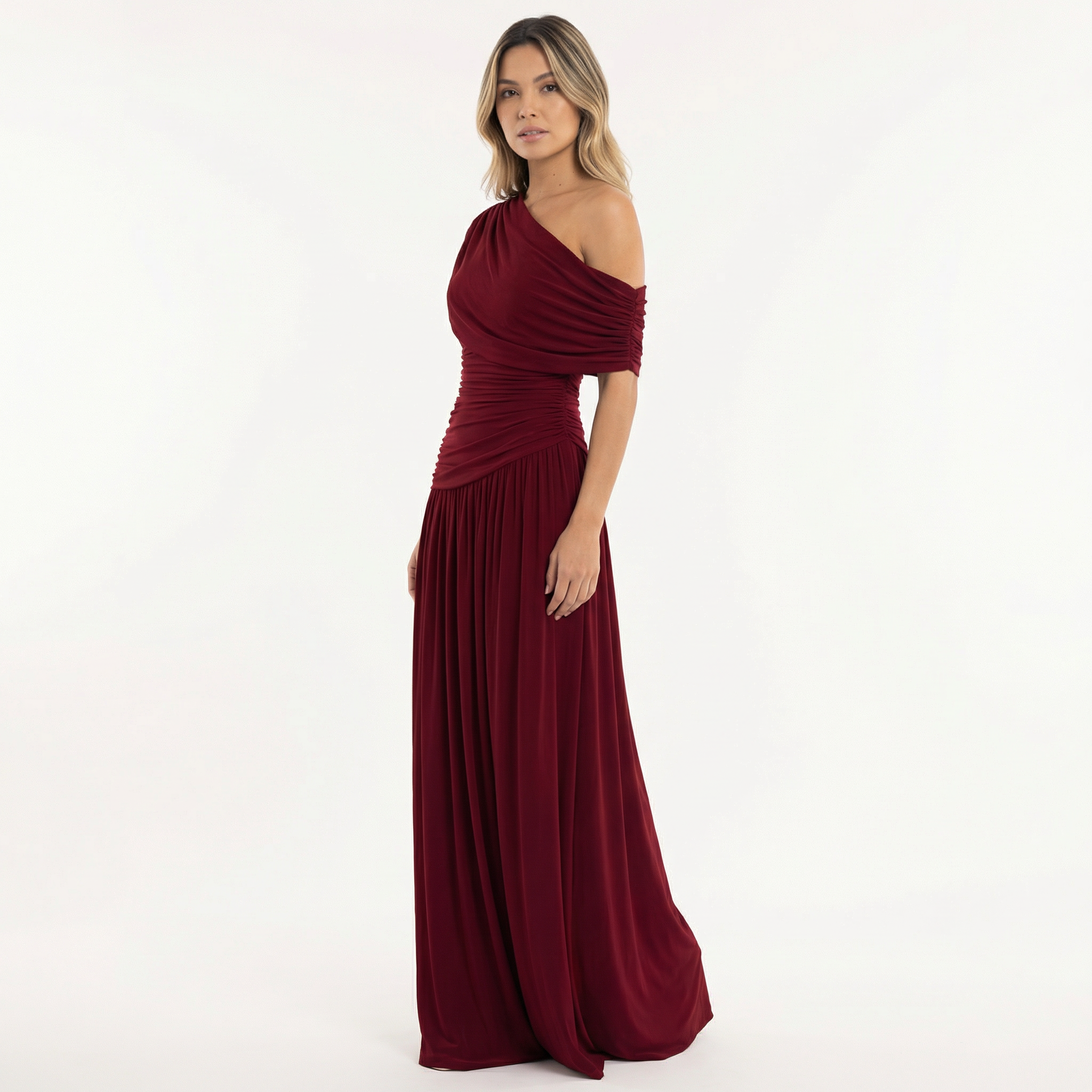 Women's One Shoulder Maxi Dress | Pleated Formal Evening Gown | Asymmetric Party Dress for Weddings and Special Occasions