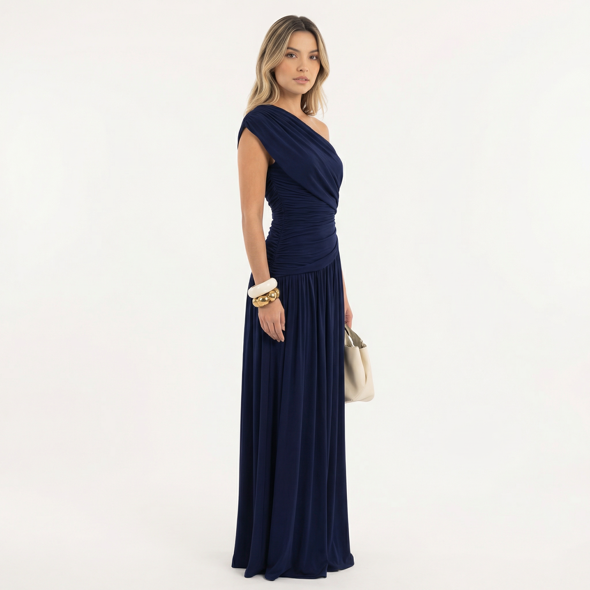 Women's One Shoulder Maxi Dress | Pleated Formal Evening Gown | Asymmetric Party Dress for Weddings and Special Occasions