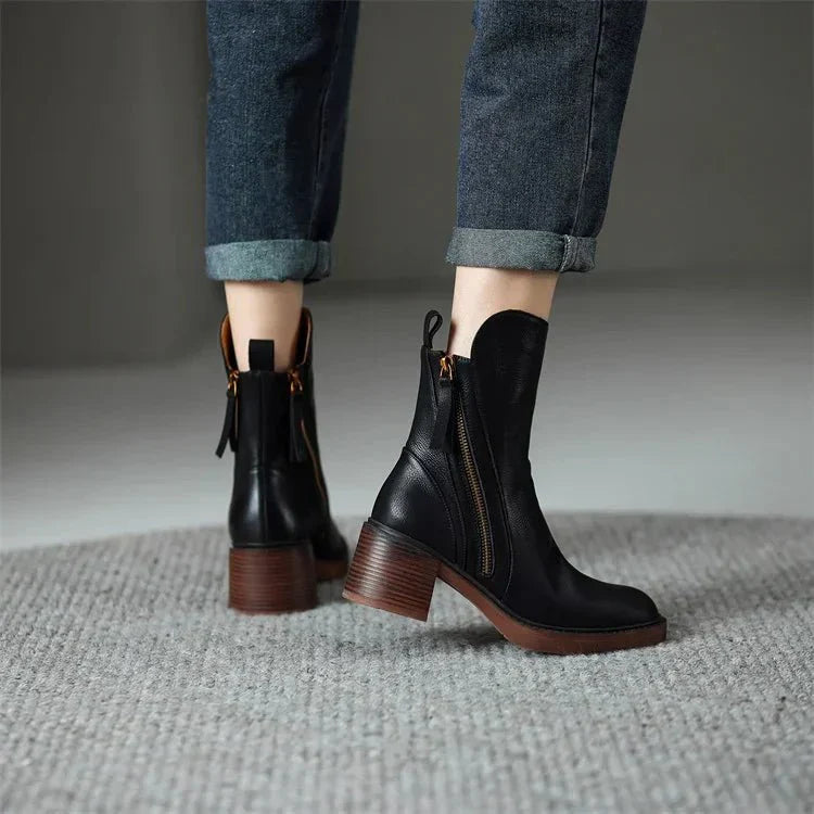 Women's Leather Ankle Boots | Genuine Leather Comfortable Everyday Boots with Padded Insole and Breathable Soft Lining